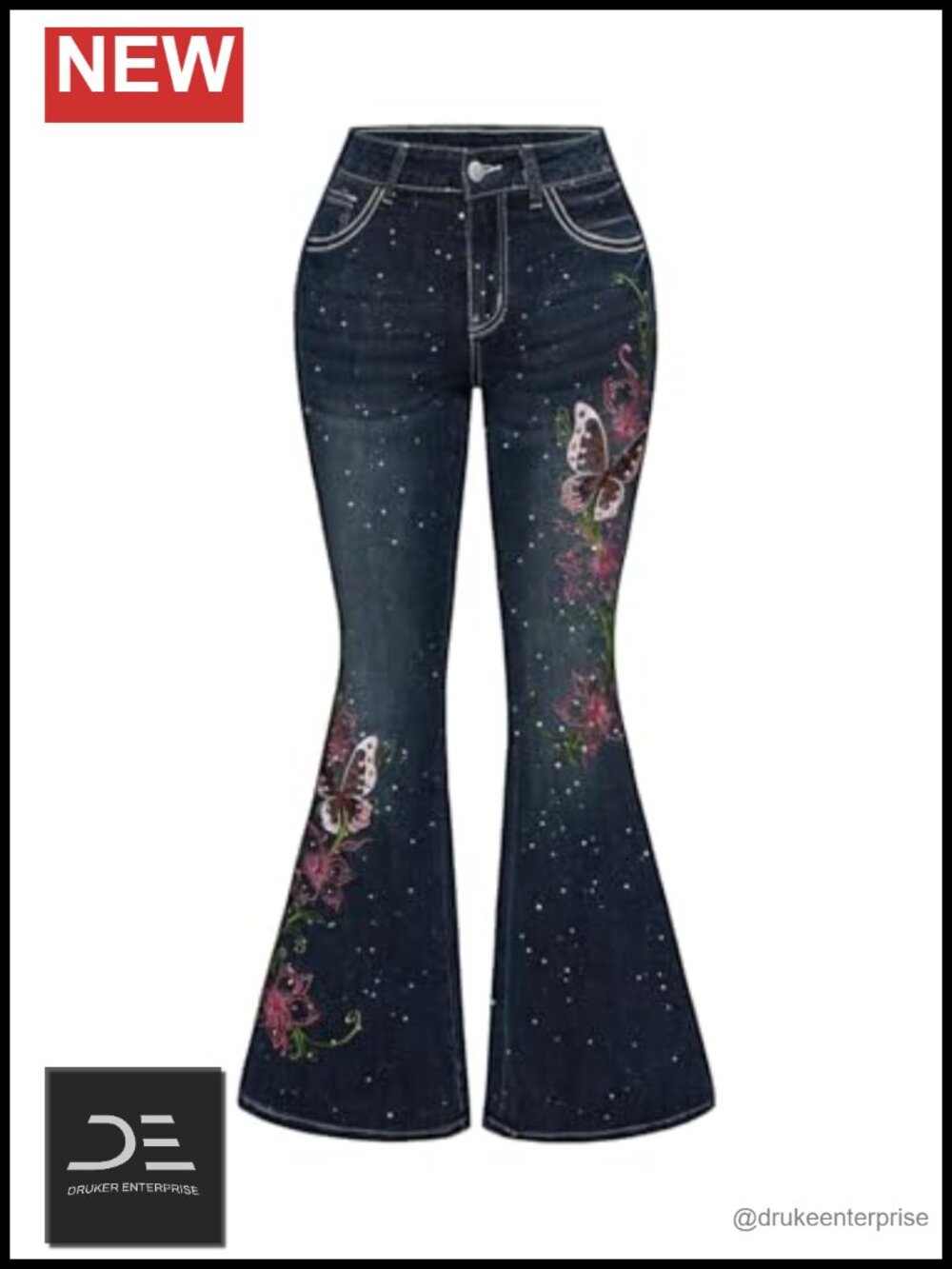 SOLY HUX Women's Y2K Bell Bottom Jeans Butterfly Embroidery Rhinestone Low Rise